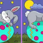 IQ teszt: találj 3 különbséget egy húsvéti tojáson alvó nyúl